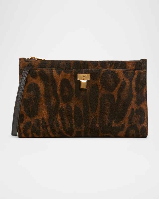 Padlock Mini Crossbody Bag in Ocelot-Print Suede
